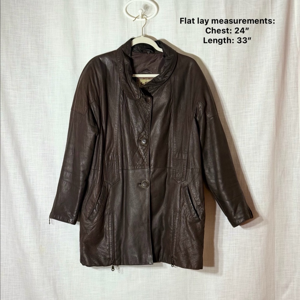 VTG Jean Forestier Paris Dark Brown Long‎ Coat Genuine Leather Jacket M Womens